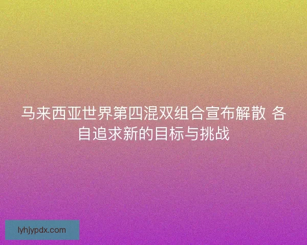马来西亚世界第四混双组合宣布解散 各自追求新的目标与挑战